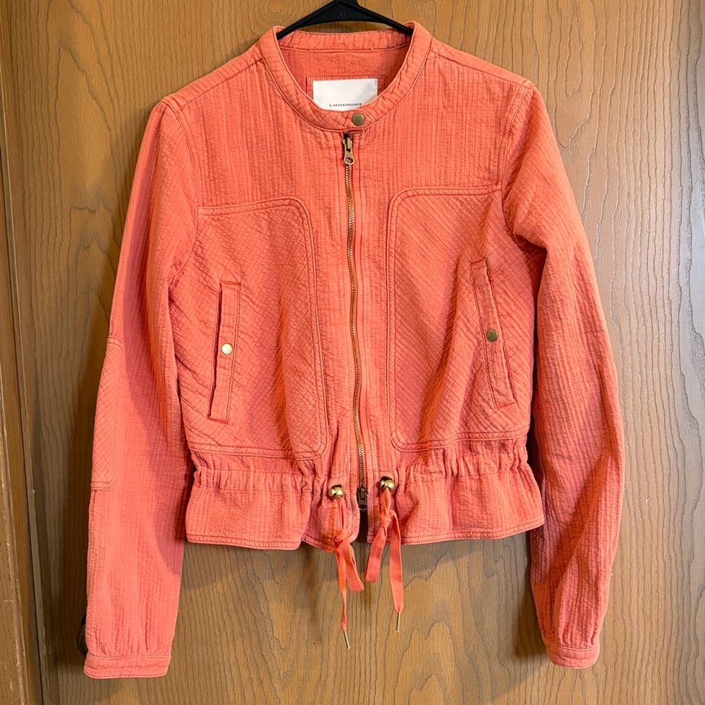 Anthropologie Woman’s Coral Colored Joyce Textured Moto Jacket Small - Picture 2 of 11